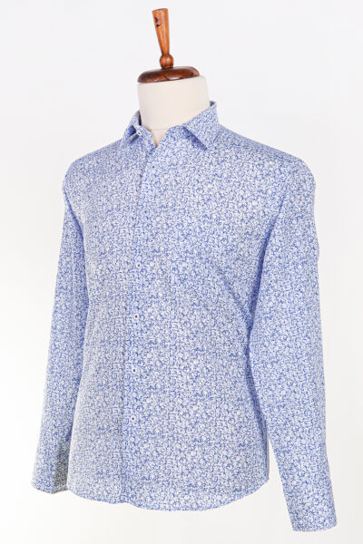 Toptan Mavi Desenli Slim-Fit Gömlek