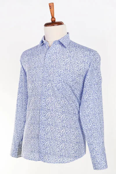 Toptan Mavi Desenli Slim-Fit Gömlek